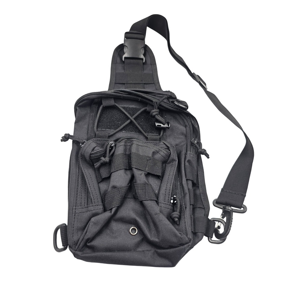 Black Tactical Sling Bag MOLLE Messenger Shoulder Pack Utility EDC Gear T2